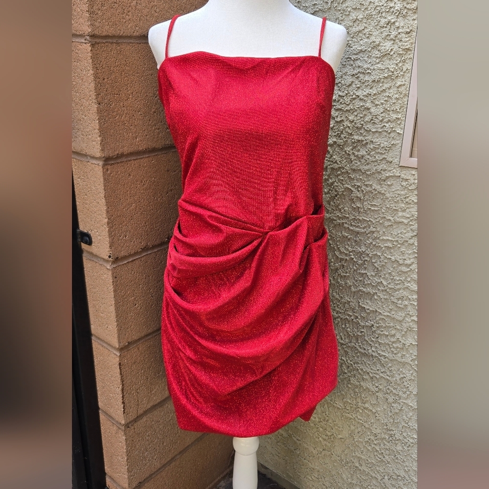 BOLD Elements Red Draped Spaghetti-Strap Party Dress